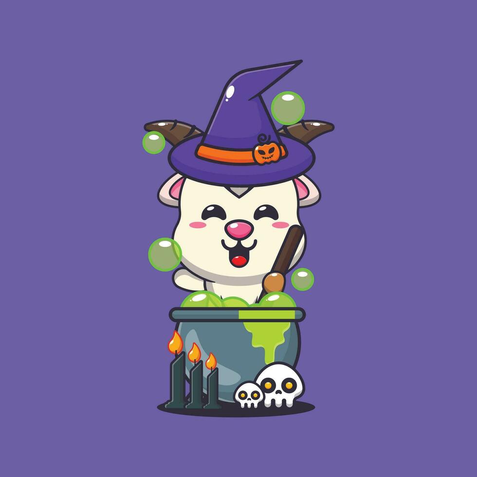 Witch goat making potion in halloween day. vector