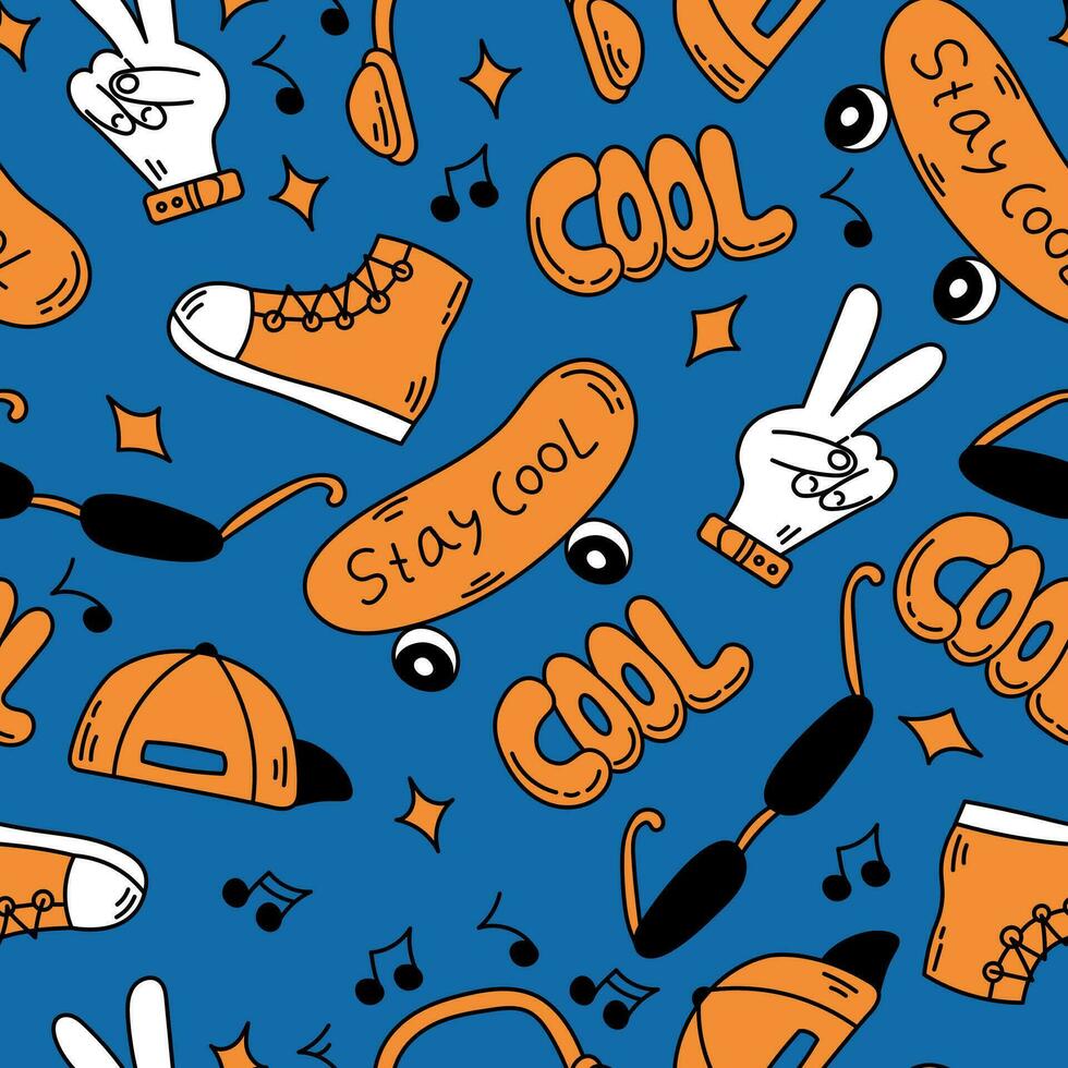 Funky 90s seamless pattern doodle style vector