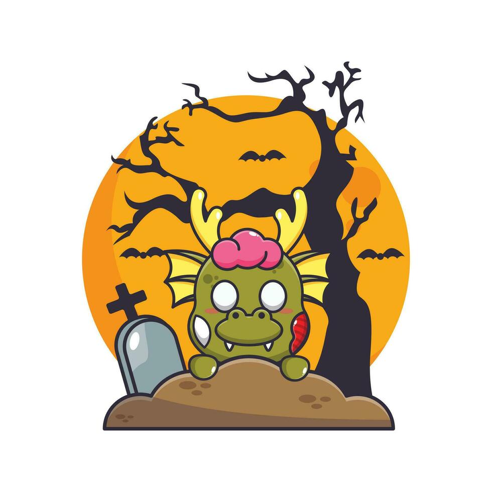 Zombie dragon rise from graveyard in halloween day. vector