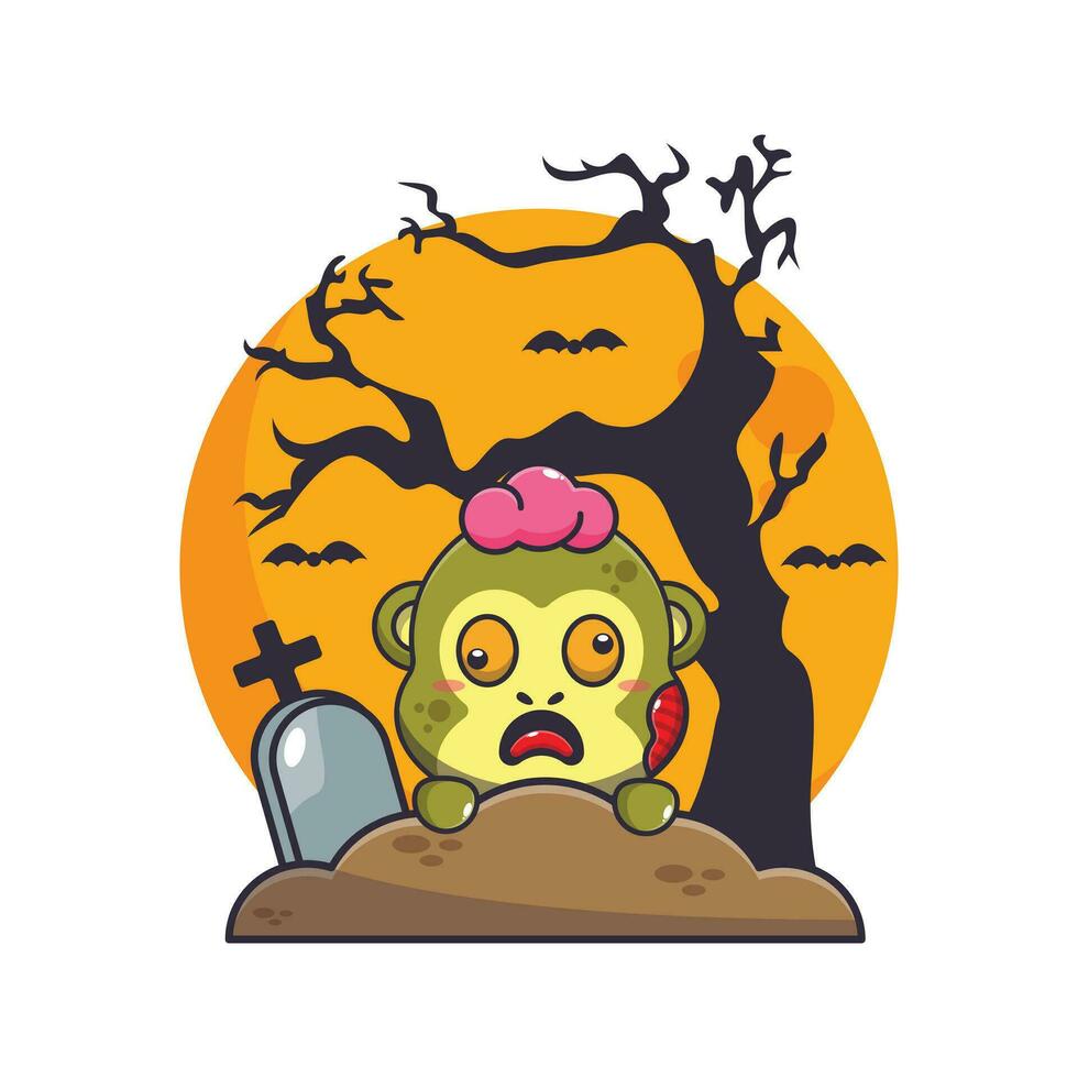 Zombie gorilla rise from graveyard in halloween day. vector