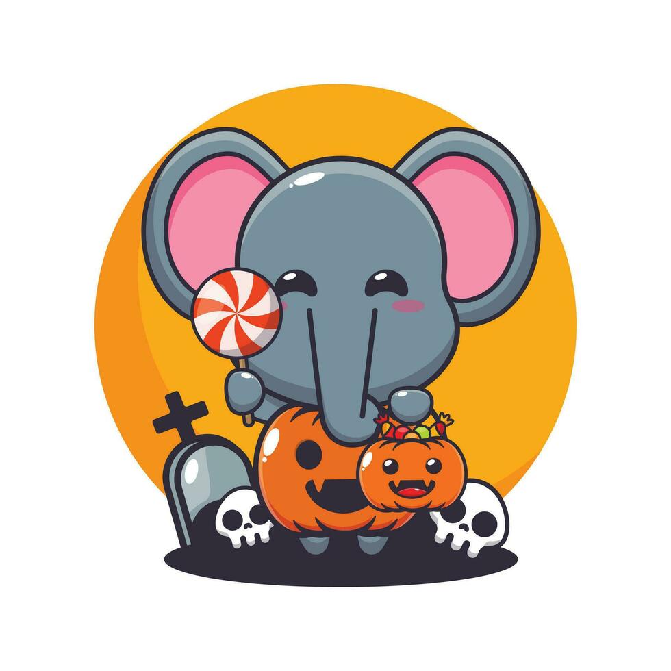 Elephant with halloween pumpkin costume. vector