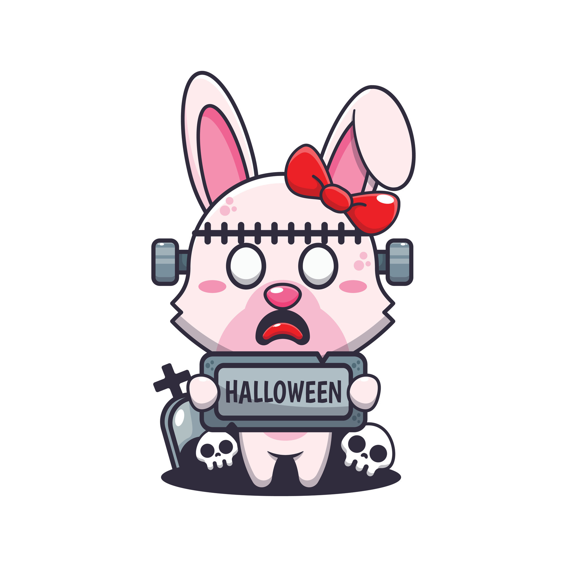 Zombie bunny holding halloween greeting stone. 27700985 Vector Art