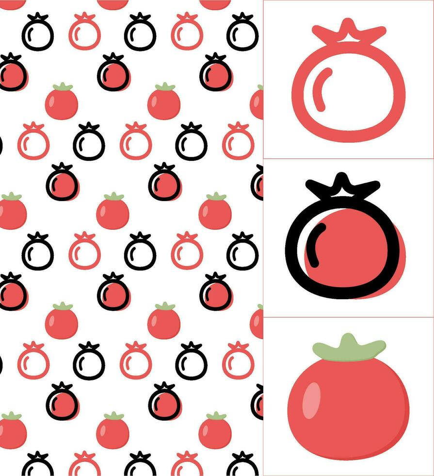tomato linear icon with pattern example for use in web design, textile, mobile app vector