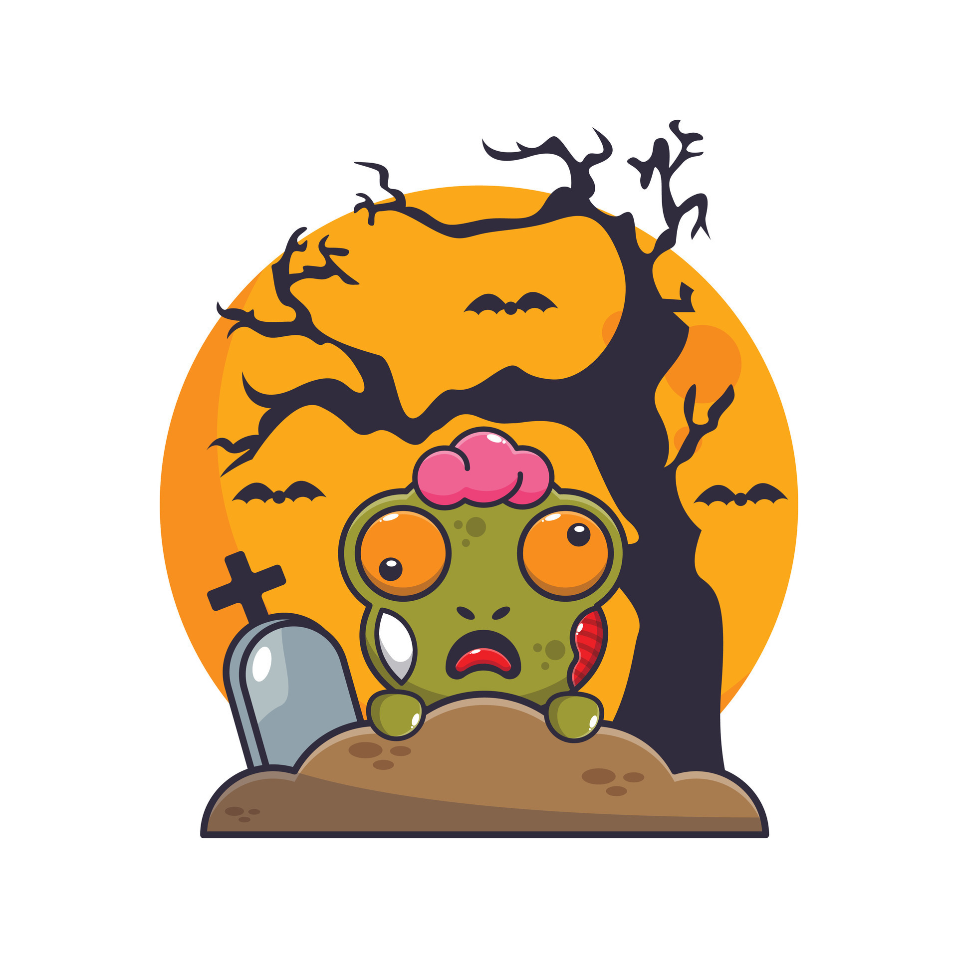 Zombie frog rise from graveyard in halloween day. 27701021 Vector Art