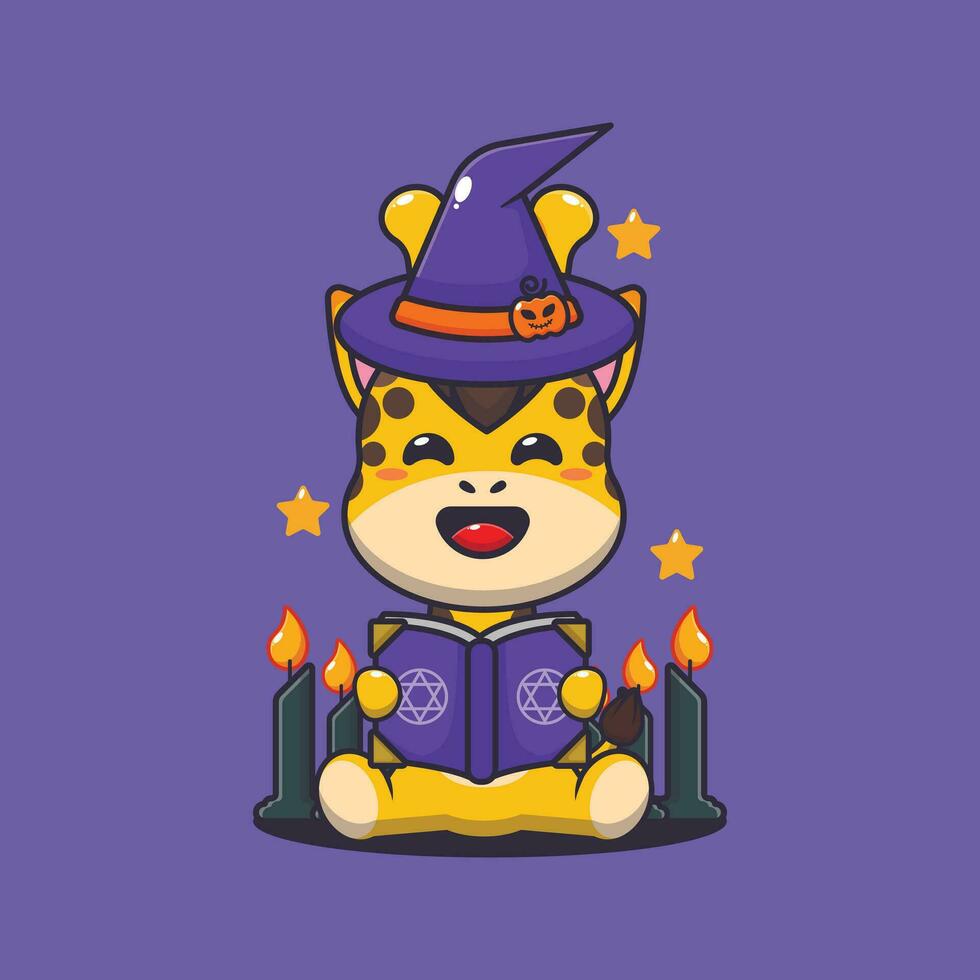 Witch giraffe reading spell book. vector