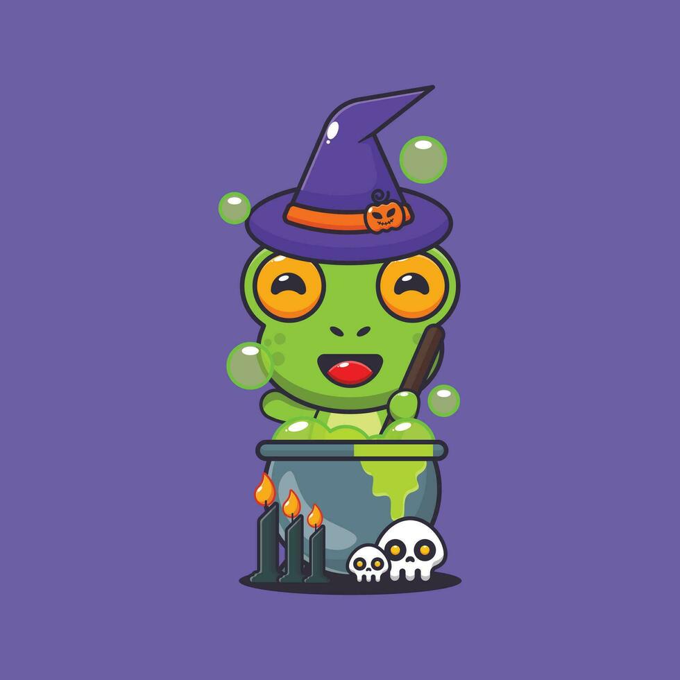 Witch frog making potion in halloween day. vector