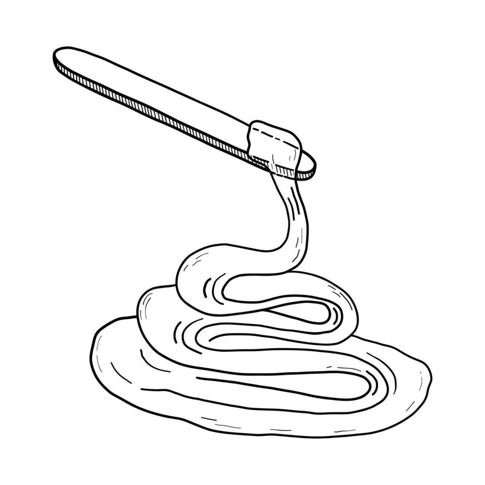 VECTOR ISOLATED ON A WHITE BACKGROUND DOODLE ILLUSTRATION OF A SHOVEL WITH A FLOWING PASTE FOR SUGARING