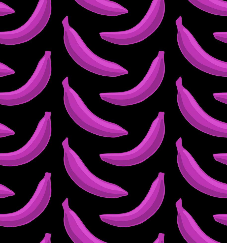 BLACK VECTOR SEAMLESS BACKGROUND WITH BRIGHT PINK LILAC BANANAS IN POP ART STYLE