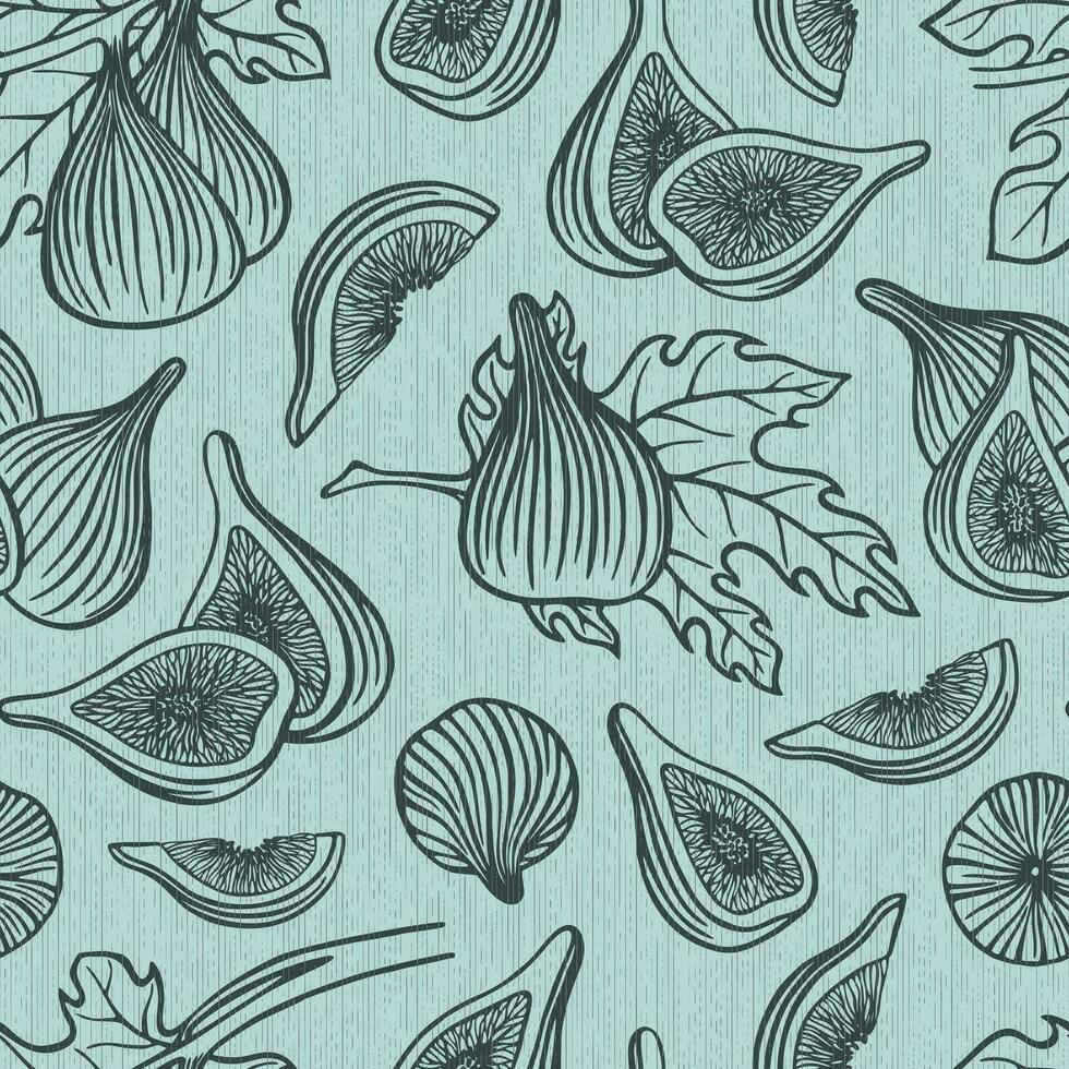 MINT LIGHT BLUE TEXTURED VECTOR SEAMLESS BACKGROUND WITH RIPE FIG FRUITS