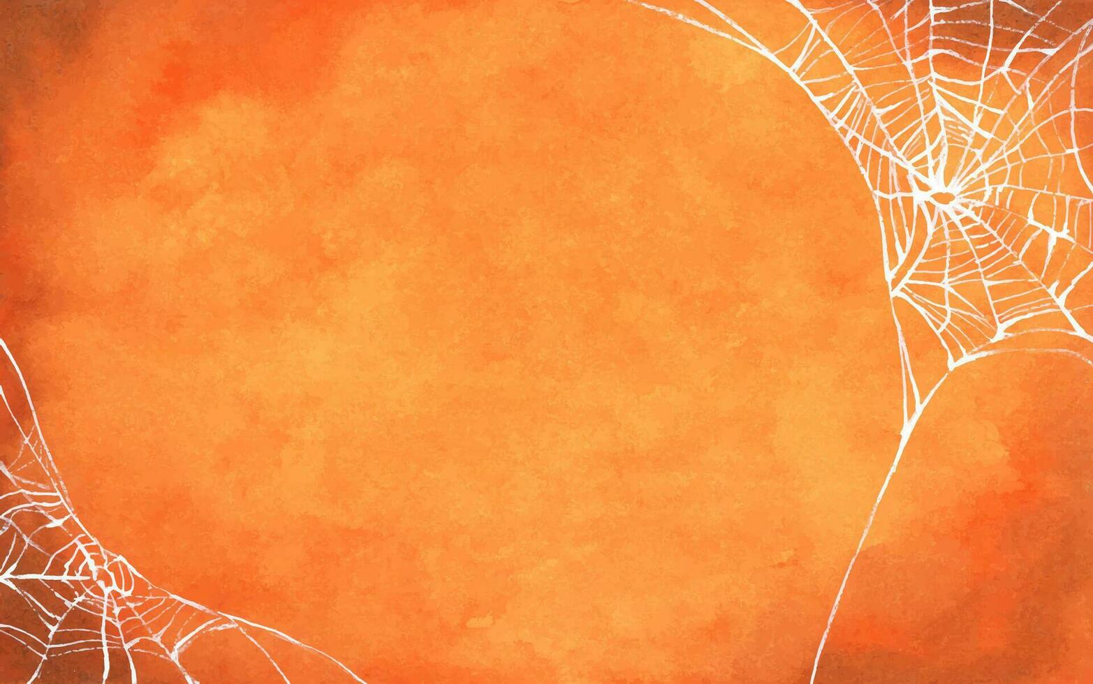 Watercolor painting of shabby orange wall covered with spooky spider web. Halloween theme bright copy space background. vector