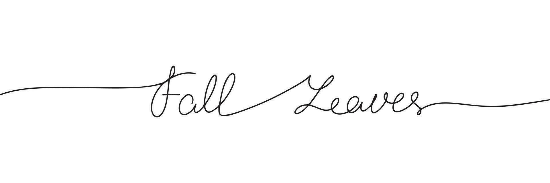 Fall leaves line art words. Autumn short phrase. One line continuous Autumn text. Vector illustration.