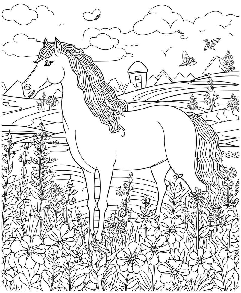 horse coloring pages for adults 27701831 Vector Art at Vecteezy