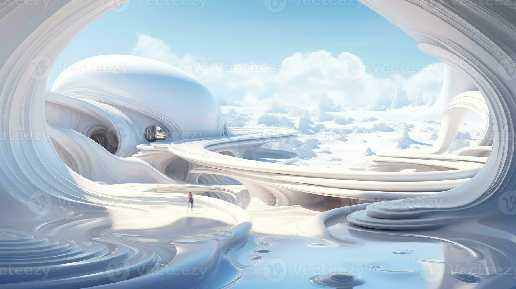 whitewashed futurism, digital art illustration, Generative AI photo