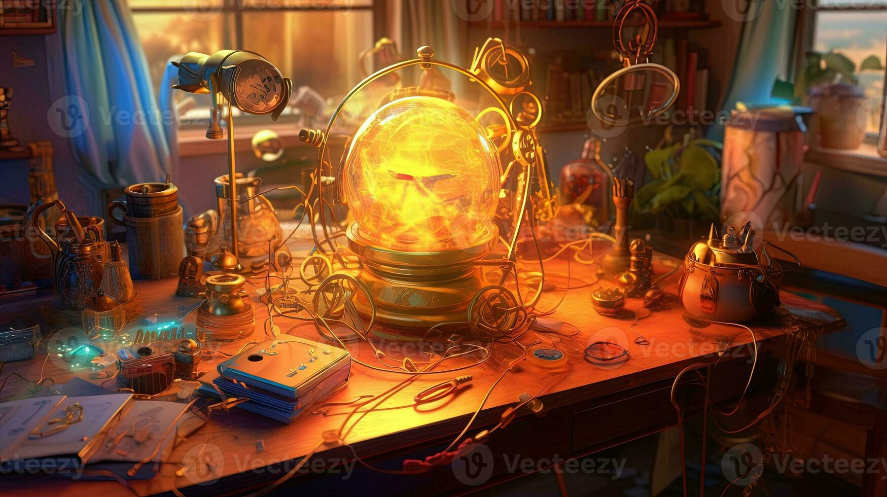 wizard modem, digital art illustration, Generative AI photo