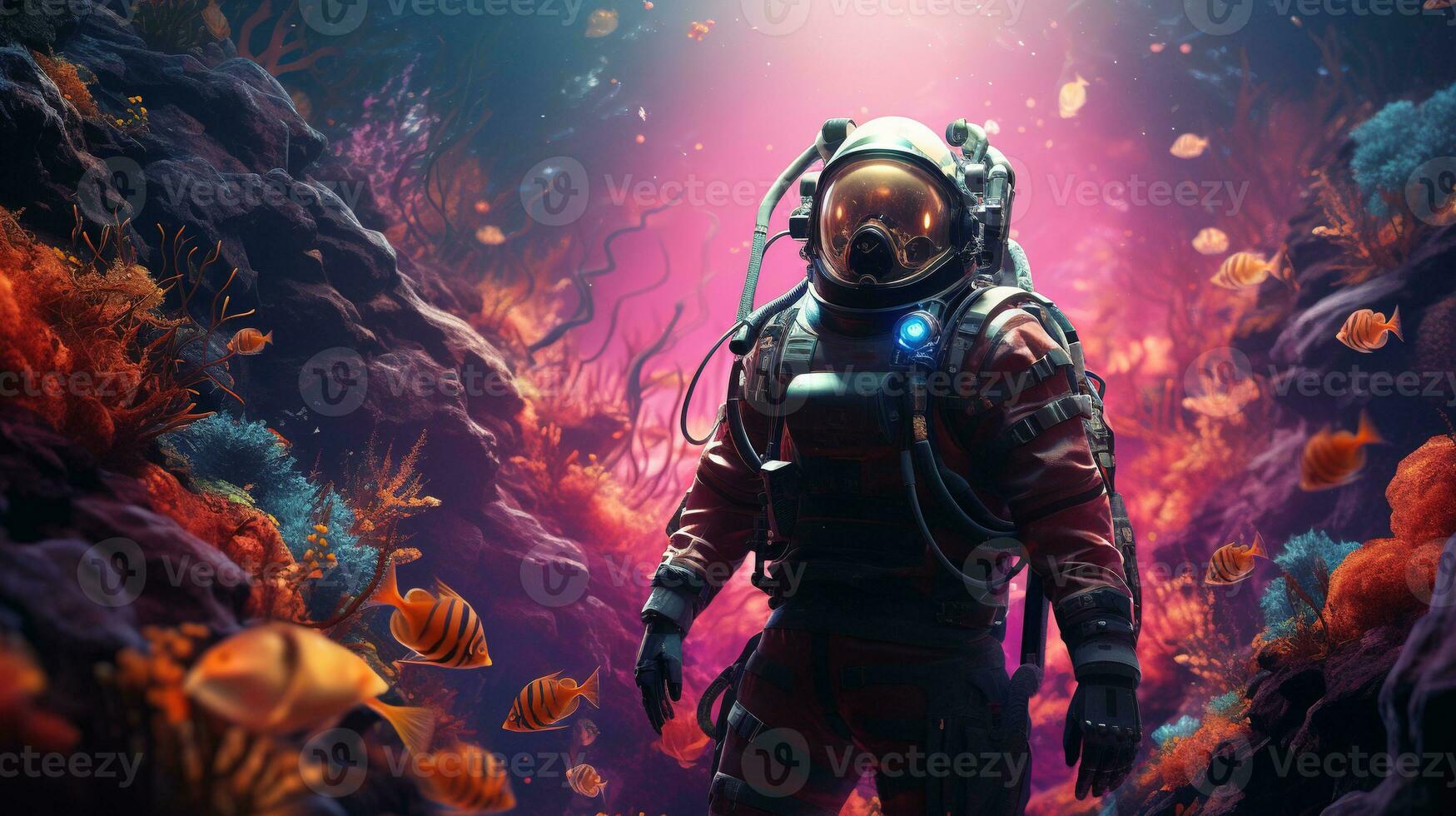 deep sea diver, digital art illustration, Generative AI photo