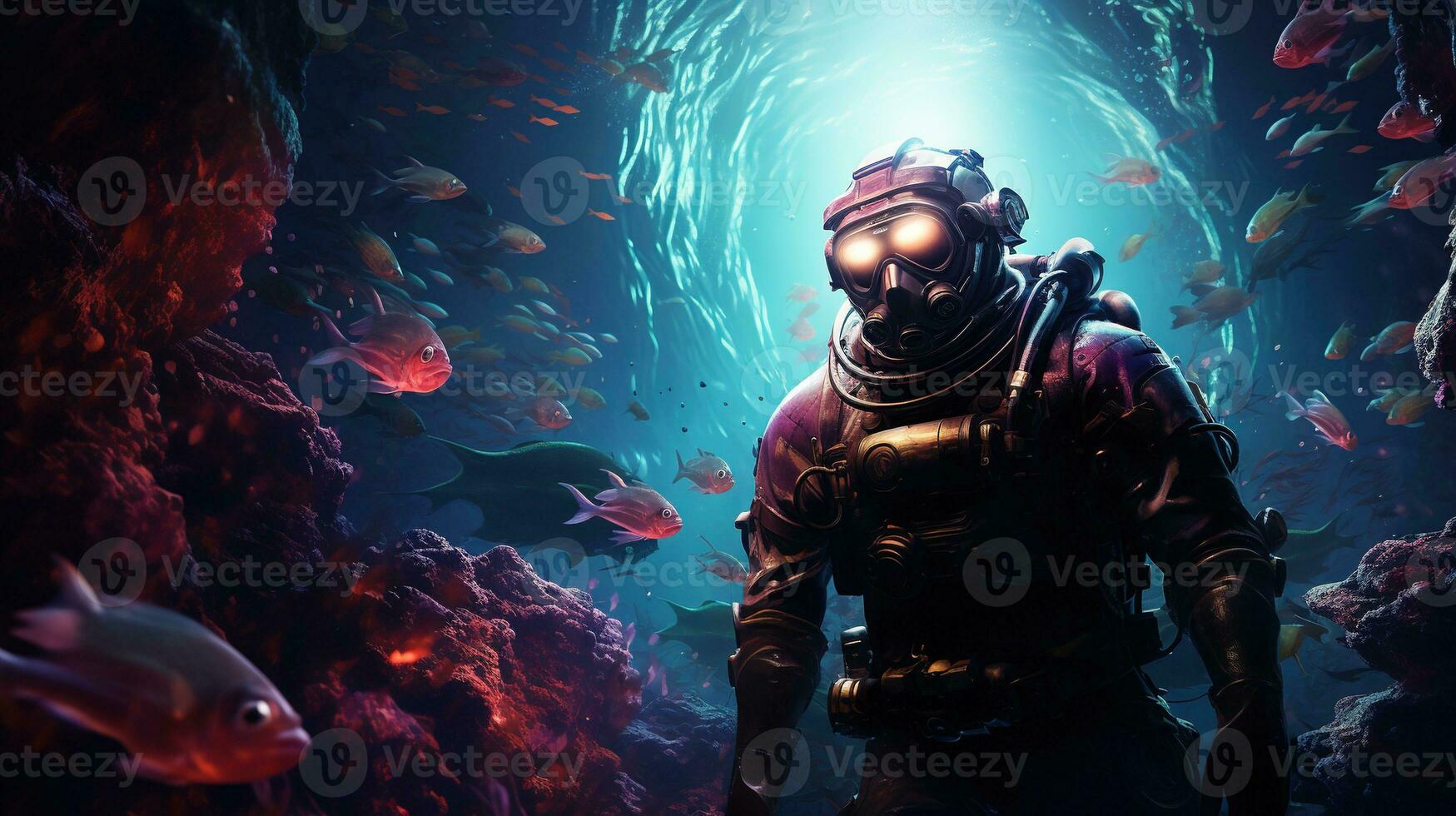 deep sea diver, digital art illustration, Generative AI photo