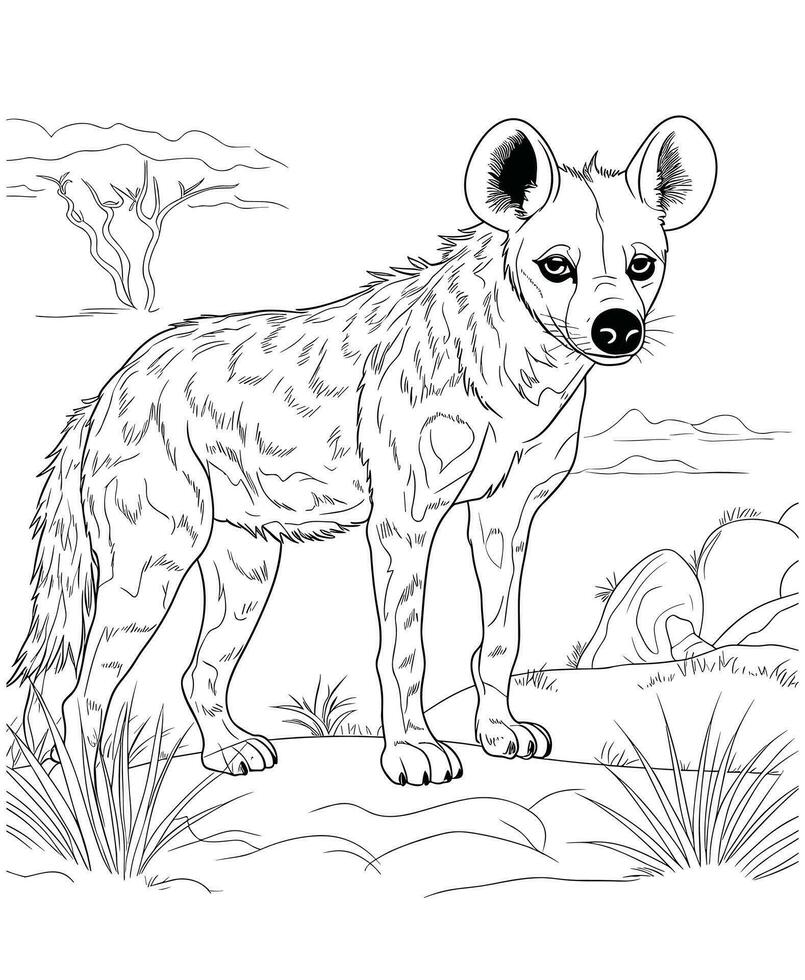 Hyena coloring pages for adults white background vector