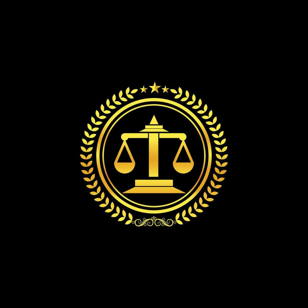 el elegante oro justicia logo es Perfecto para un de abogado oficina vector