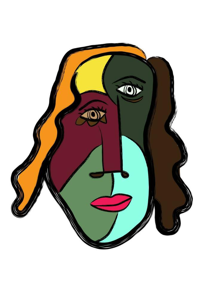 abstract face painting. hand drawn cubism face for wall art, t-shirt and poster design vector