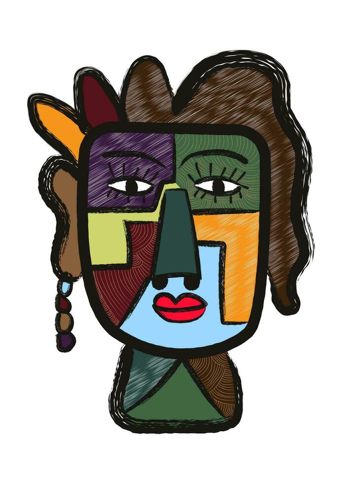 abstract face painting. hand drawn cubism face for wall art, t-shirt and poster design vector