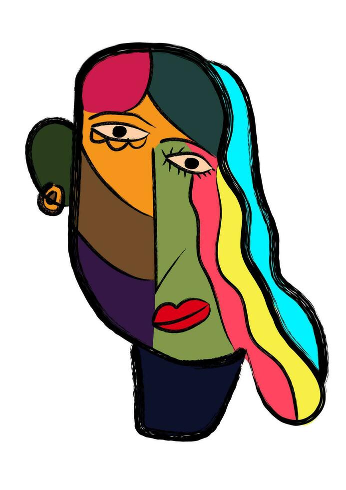 abstract face painting. hand drawn cubism face for wall art, t-shirt and poster design vector