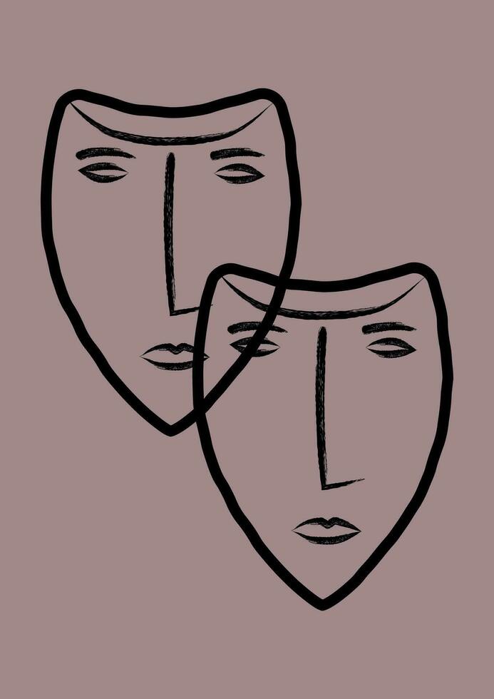abstract face painting. hand drawn cubism face for wall art, t-shirt and poster design vector