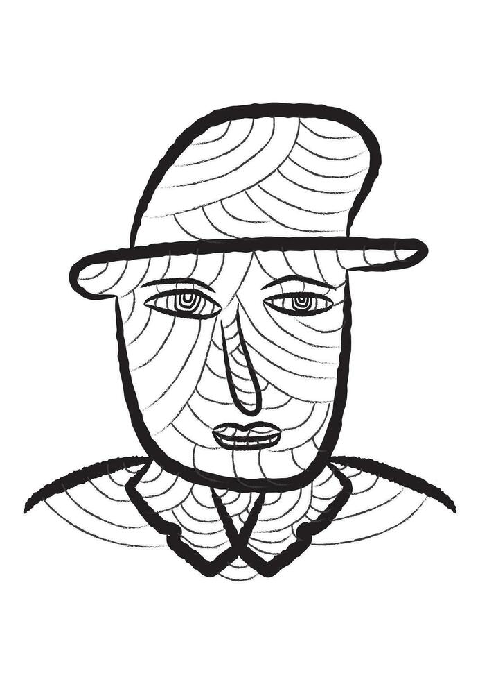 Line Art Face Drawing vector