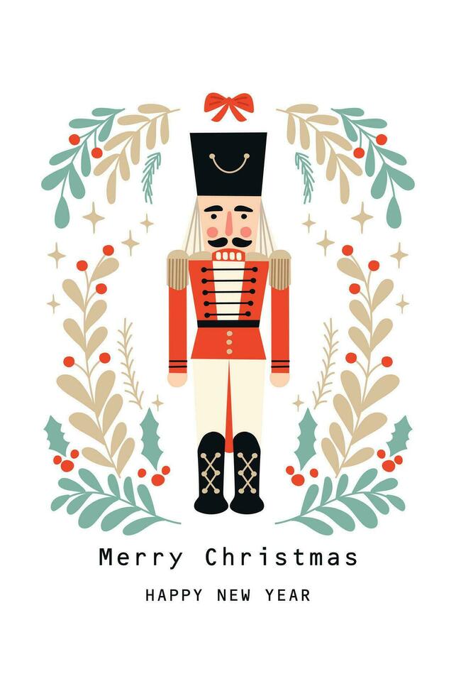 Nutcracker ballet Christmas card. Vector illustration.