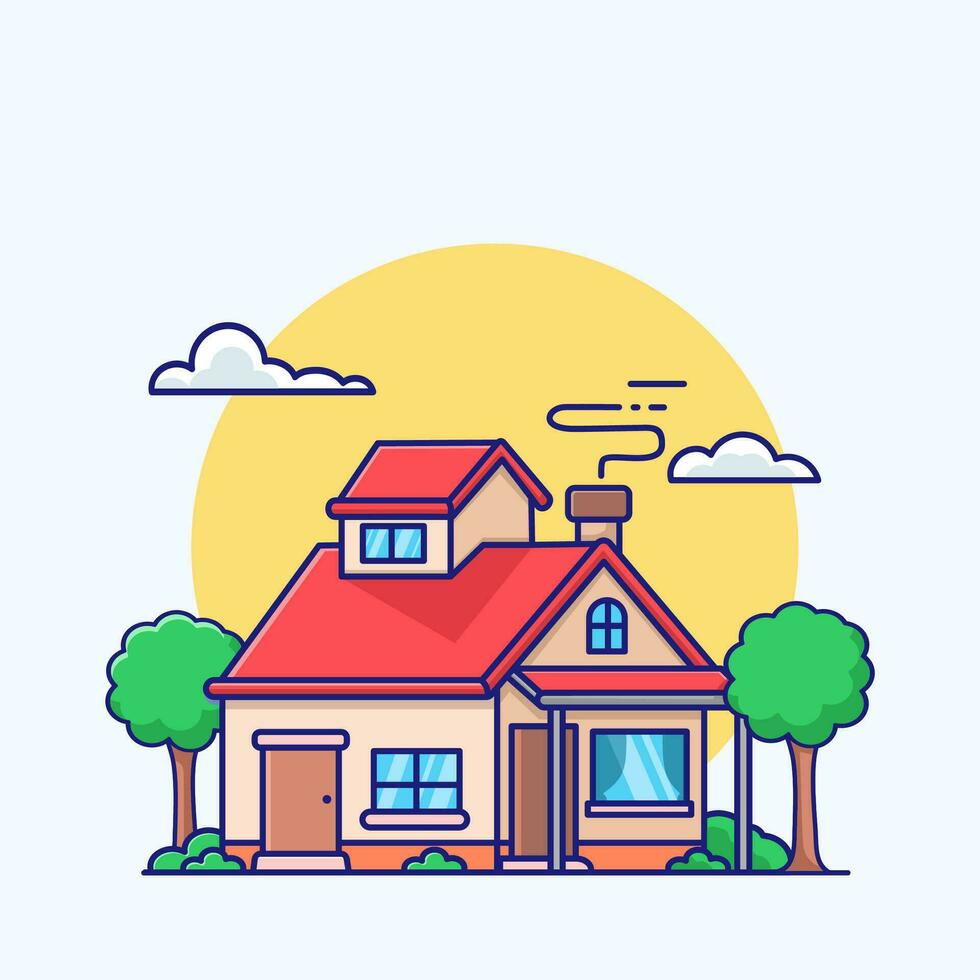 Vector cartoon house on white background