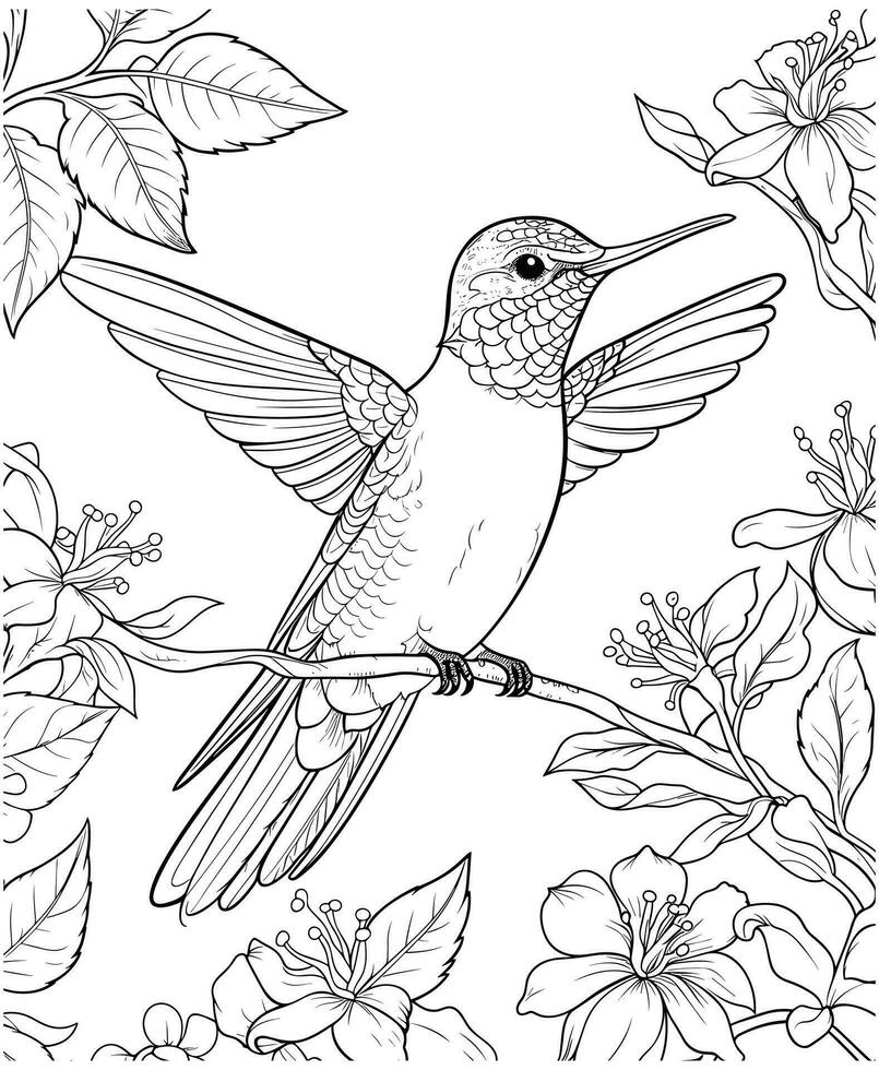 easy hummingbird coloring page vector