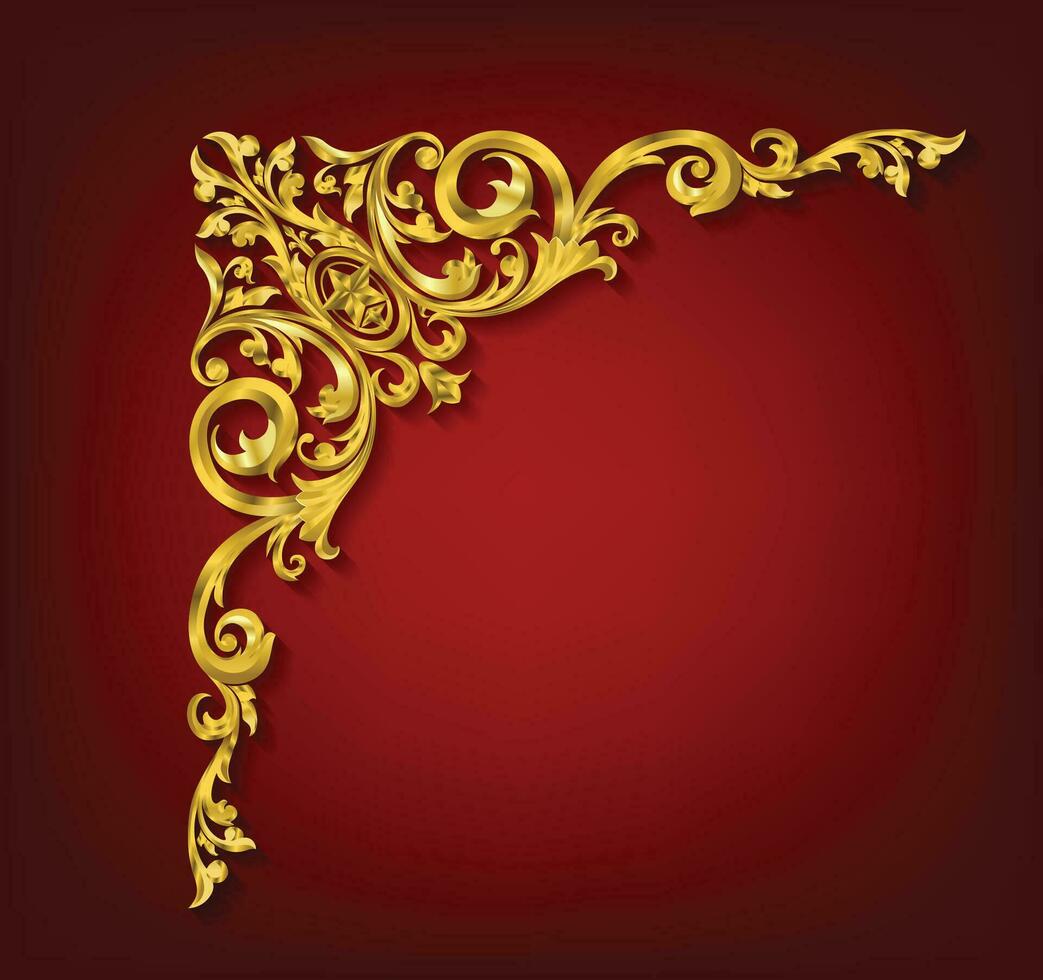 Gold frame with corner line floral for picture, Vector design decoration pattern style