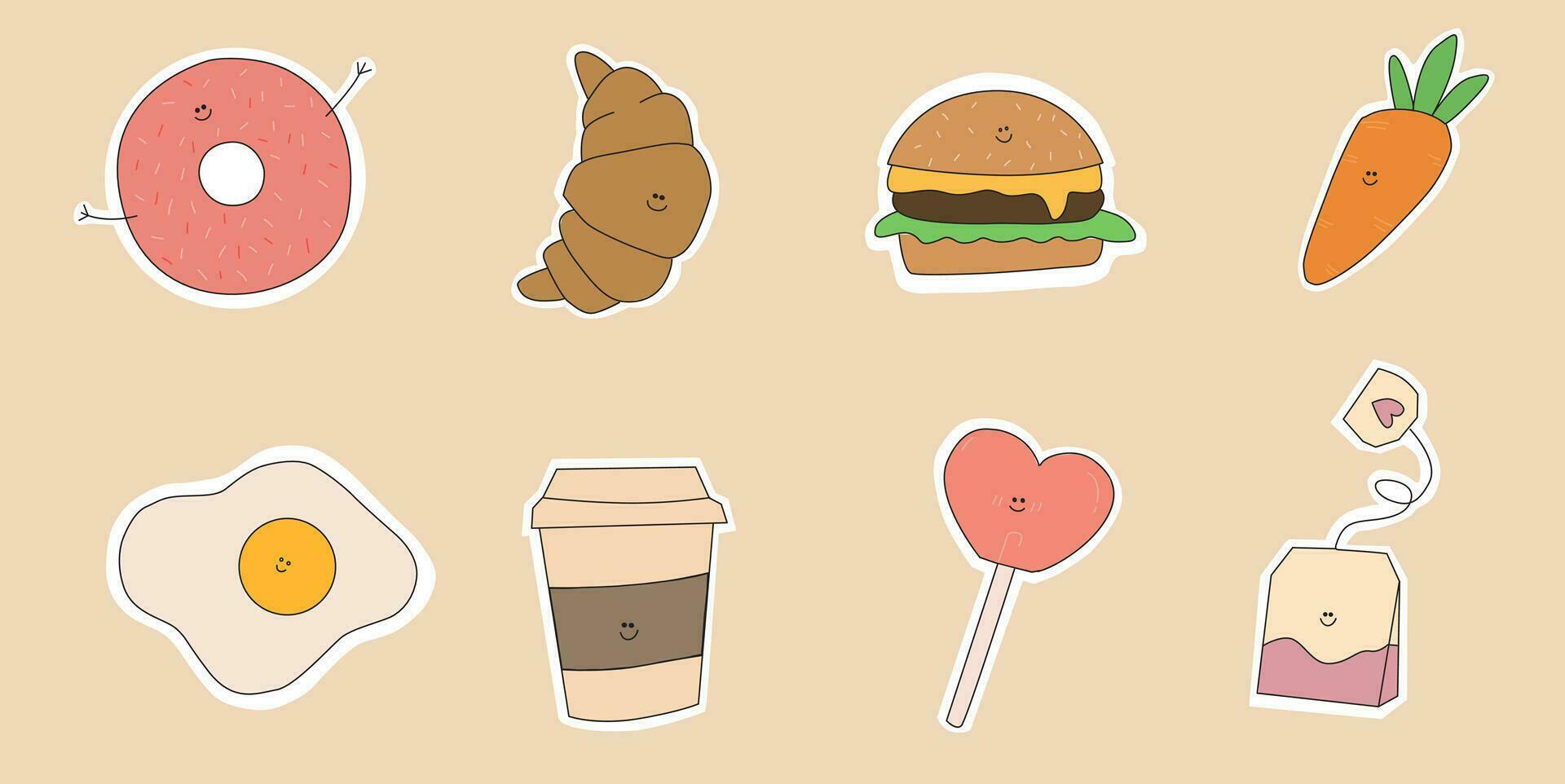 set of cute food stickers with faces 27703229 Vector Art at Vecteezy