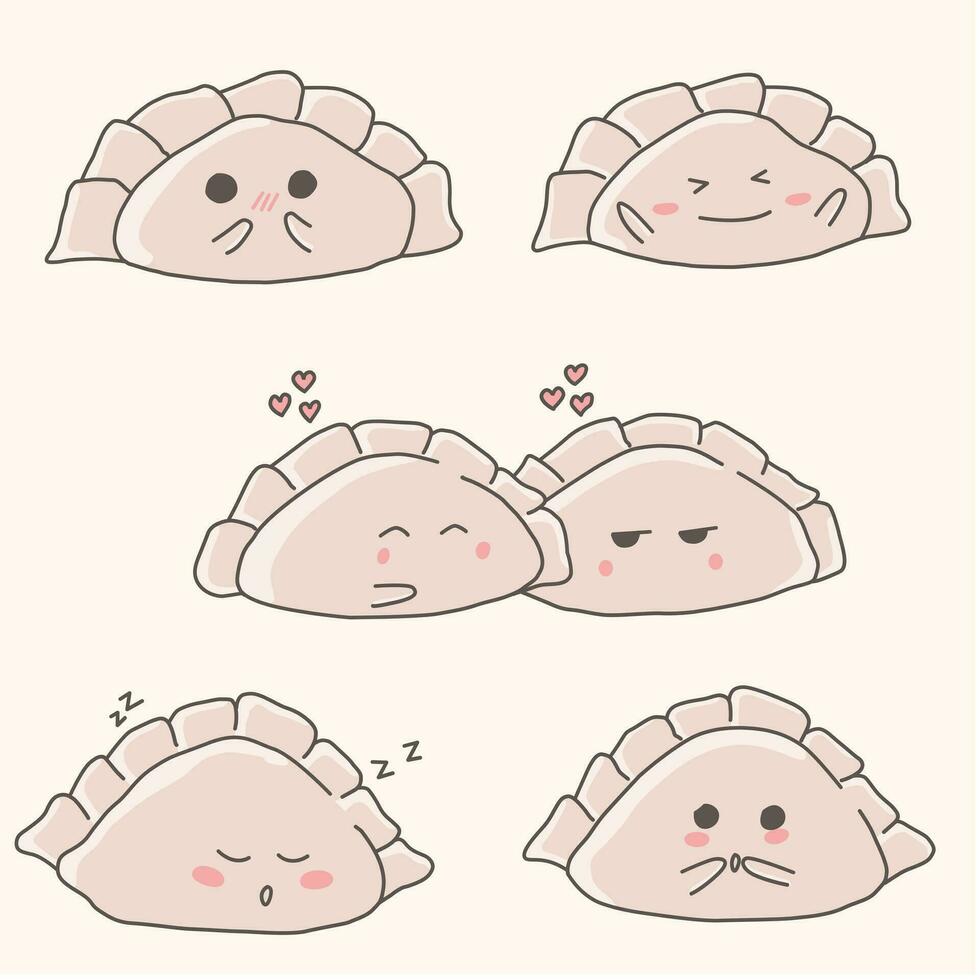 dumplings with cute faces, a set of emotional dumplings vector