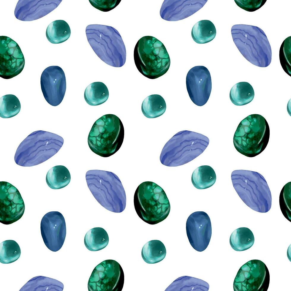 Esoteric stones on a white background. Vector seamless pattern for halloween and esoteric. Composition for postcards, covers, wrapping paper, textiles, wallpapers.