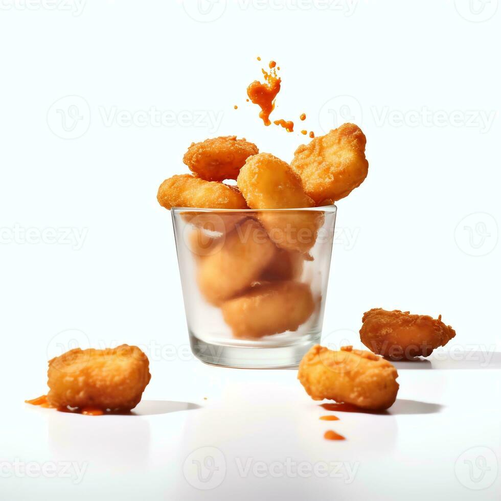 Frozen chicken nuggets on white background photo