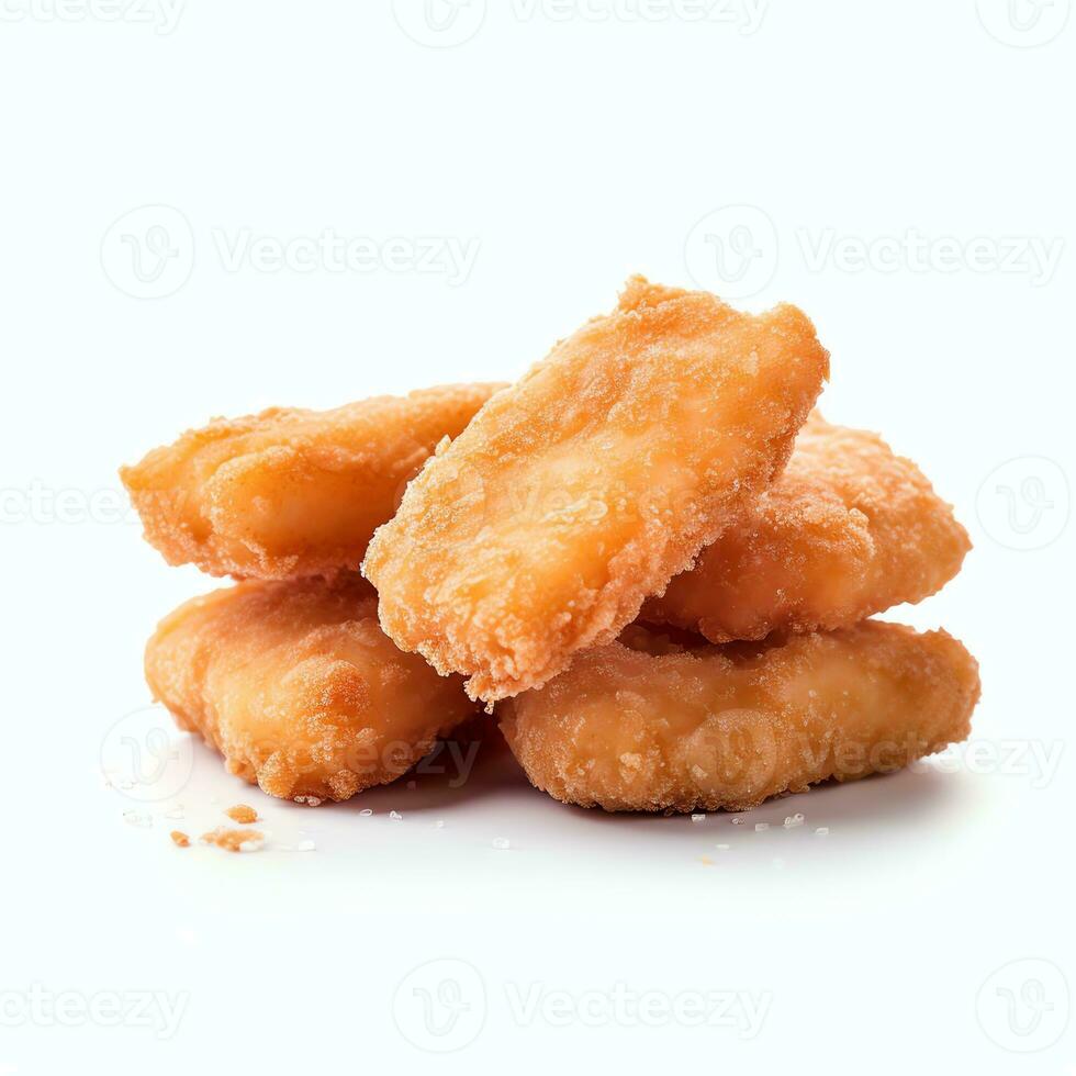 Frozen chicken nuggets on white background photo