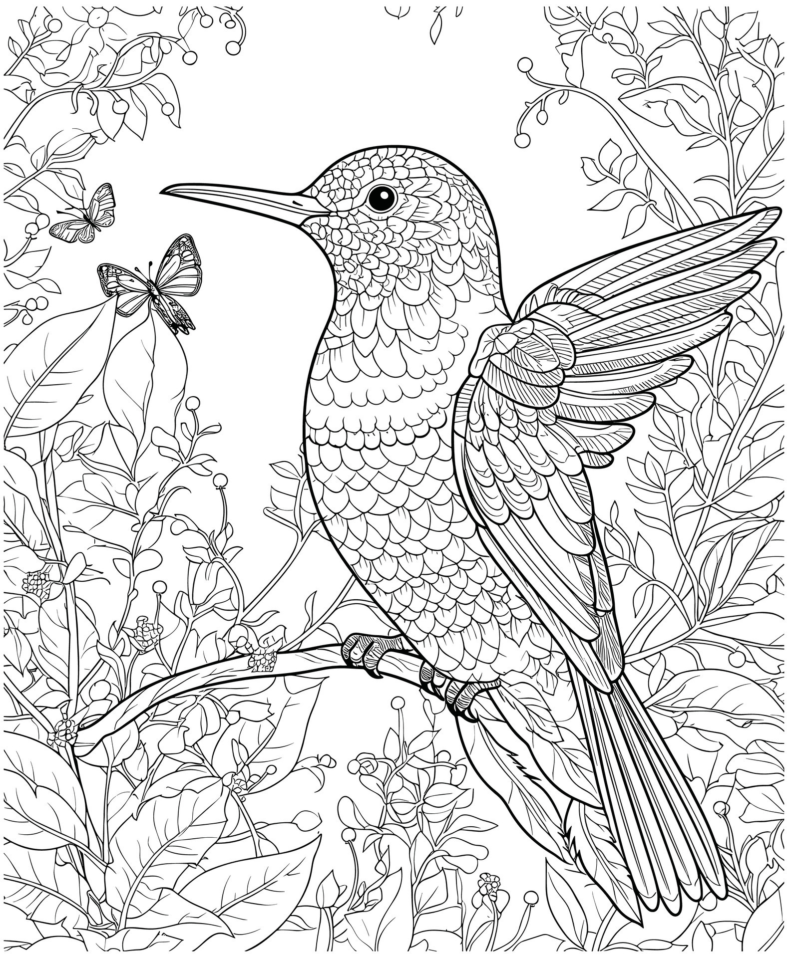 Hummingbird Coloring Pages Printable - Hummingbirds Coloring Pages For Adults Vector