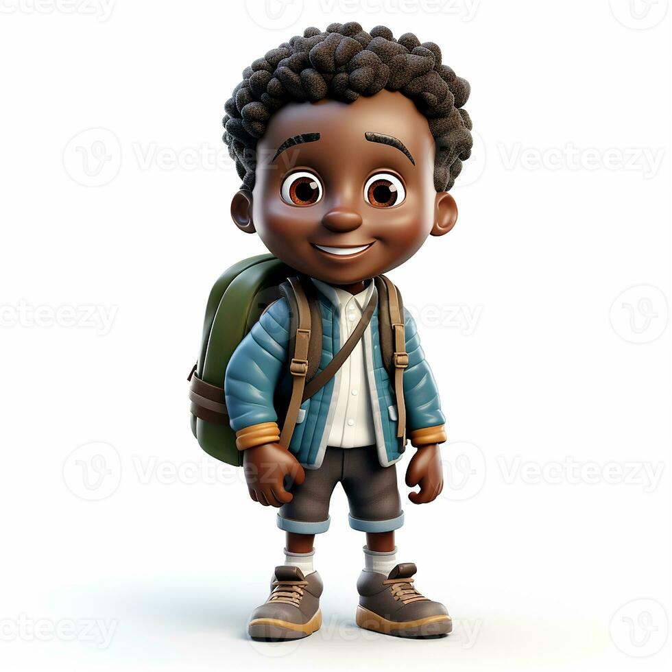 3d illustration of a smiling schoolboy with dark skin. theme back to school, multinationality. AI generated photo