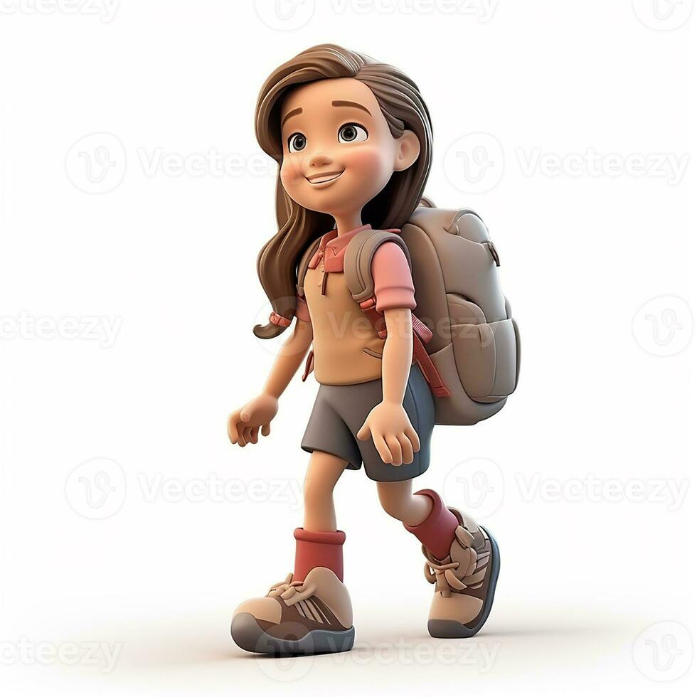 3d illustration of a smiling schoolgirl, with a school backpack. Topic back to school. AI generated photo