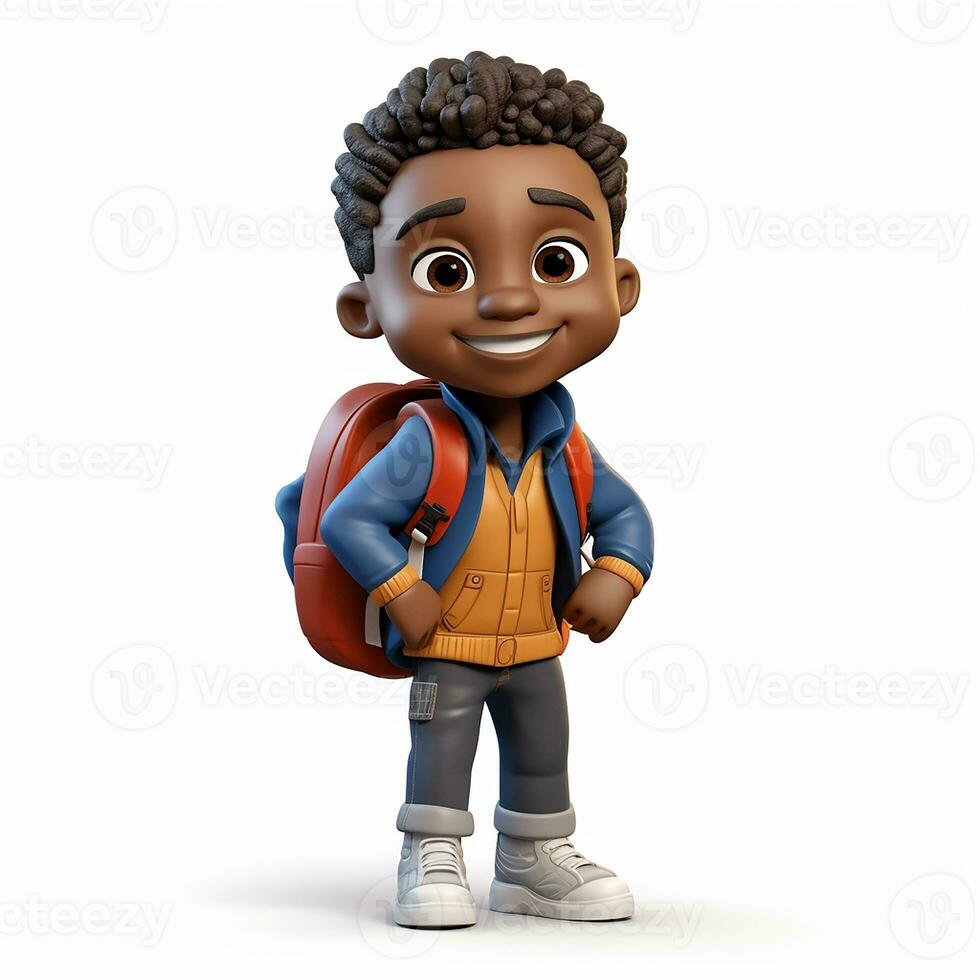 3d illustration of a smiling schoolboy with dark skin. theme back to school, multinationality. AI generated photo
