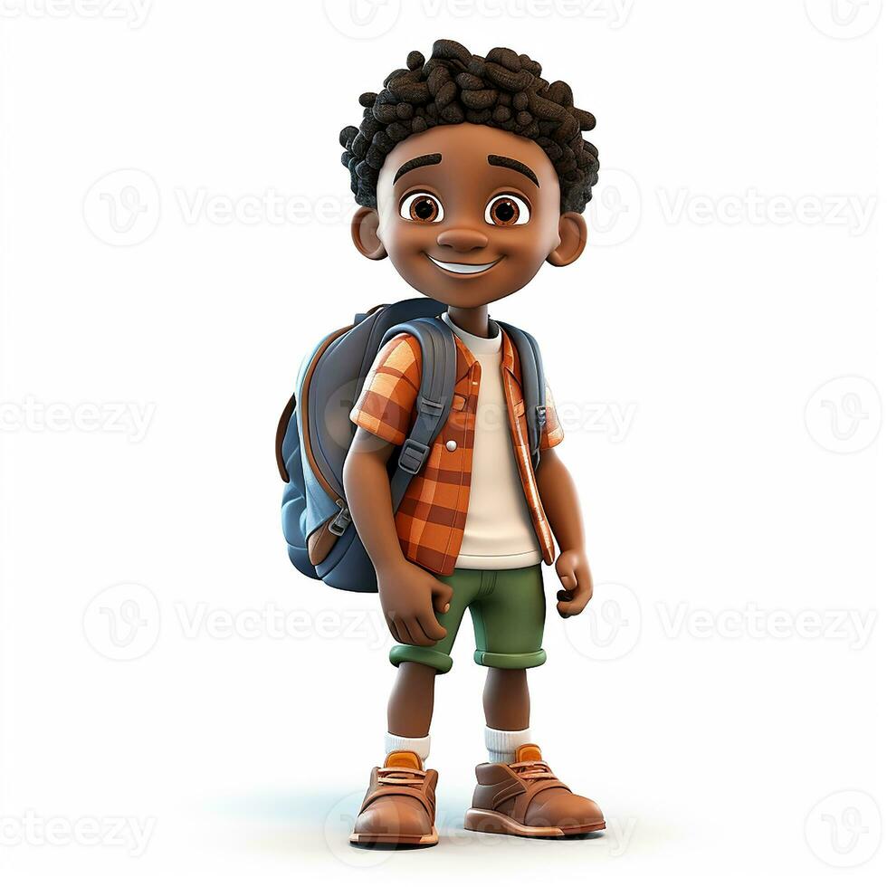 3d illustration of a smiling schoolboy with dark skin. theme back to school, multinationality. AI generated photo