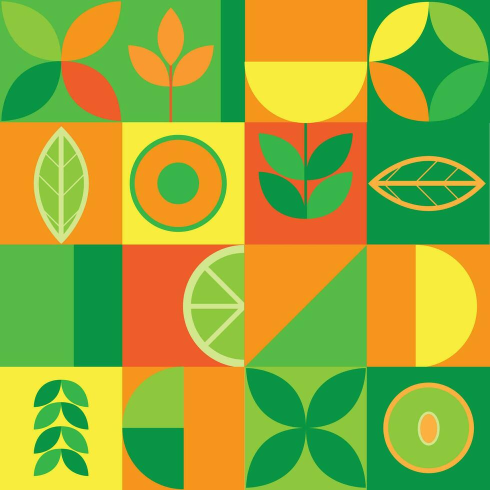 Organic food banner in flat style. Fruits and cereals geometry