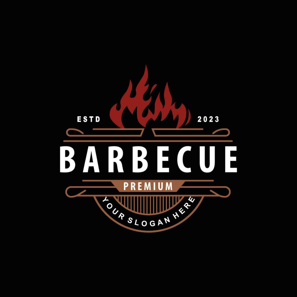 BBQ Hot Grill Logo, Barbeque Typography Vintage Design Label Stamp, Logo Restaurant, Cafe, Bar Simple vector