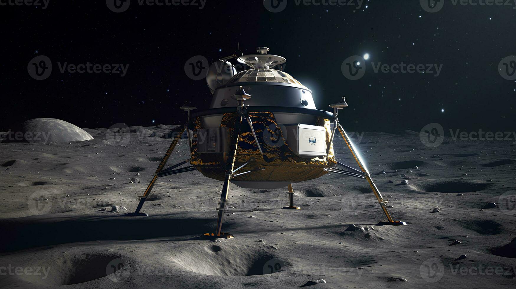 Illustration of the space craft on the moon surface photo