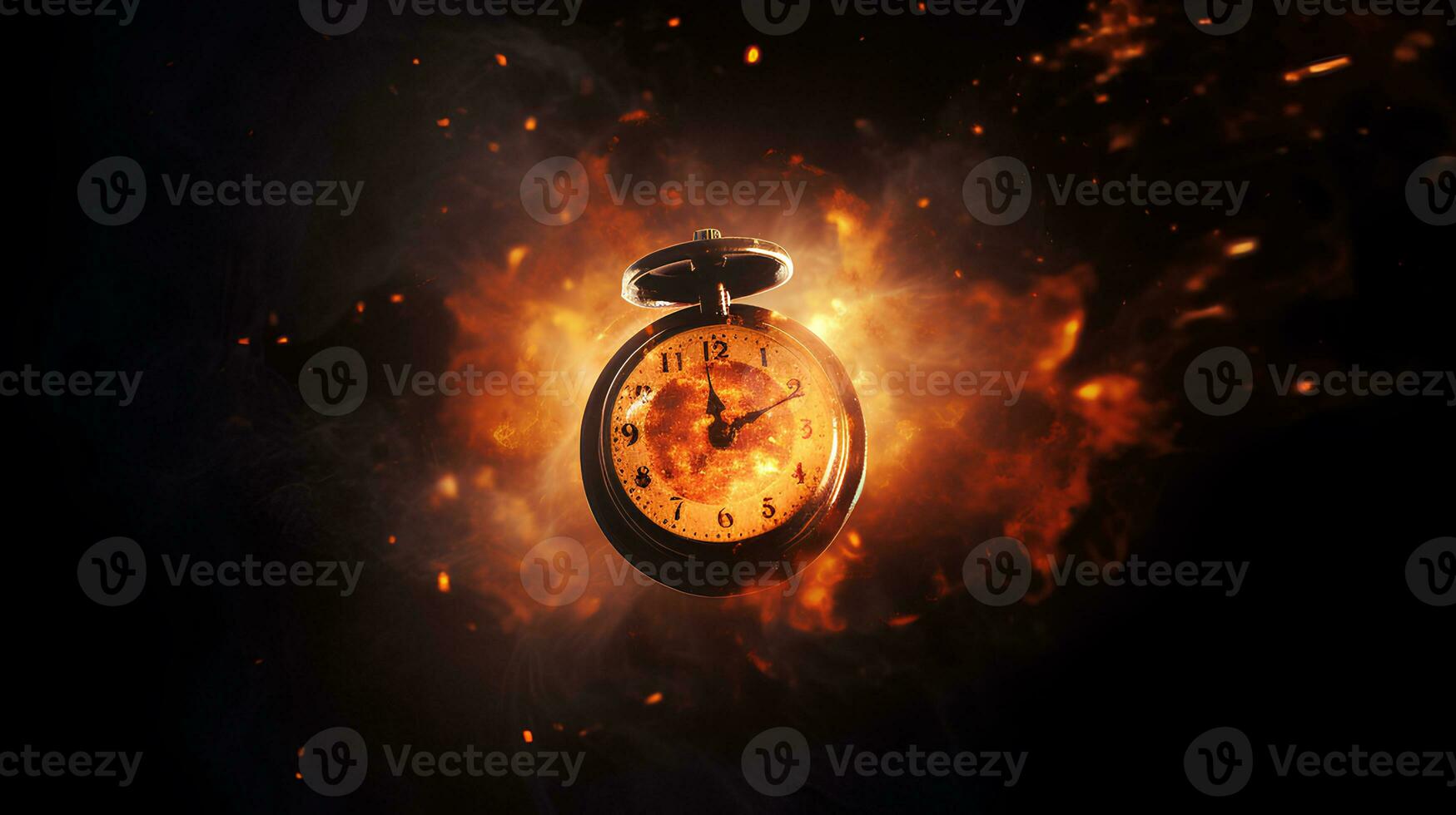 burning clock in space, time concept photo