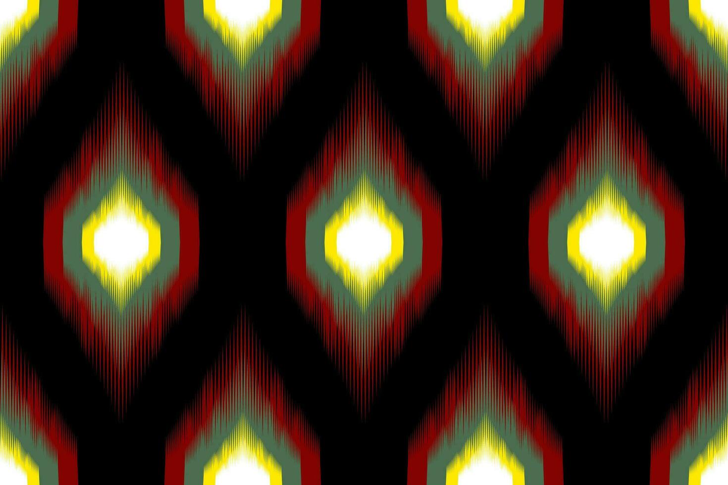 africano ikat cachemir bordado modelo en negro fondo, tradicional sin costura geométrico patrón, azteca resumen modelo. vector