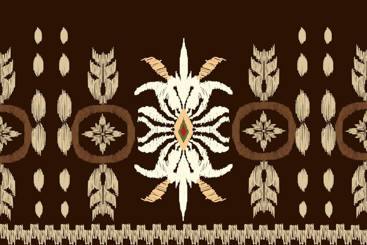 African Ikat paisley embroidery on brown background.geometric ethnic oriental seamless pattern traditional.Aztec style abstract vector.design for vector