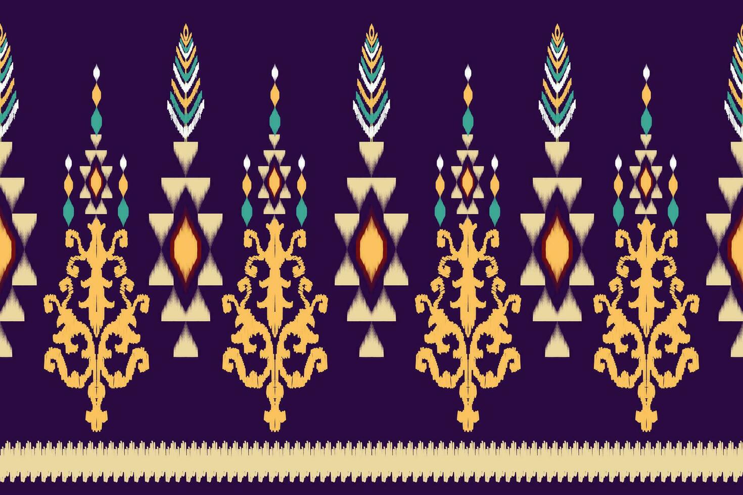 Ikat paisley embroidery pattern on purple background, traditional geometric seamless pattern, aztec abstract vector pattern design for fabric texture, clothing, wrap, sarong decoration.