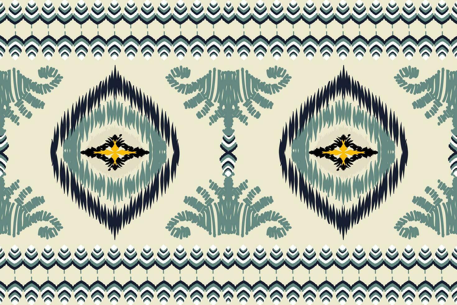 Ikat paisley embroidery pattern on yellow background, traditional geometric seamless pattern, aztec abstract vector design for sarong wrap texture, print decoration