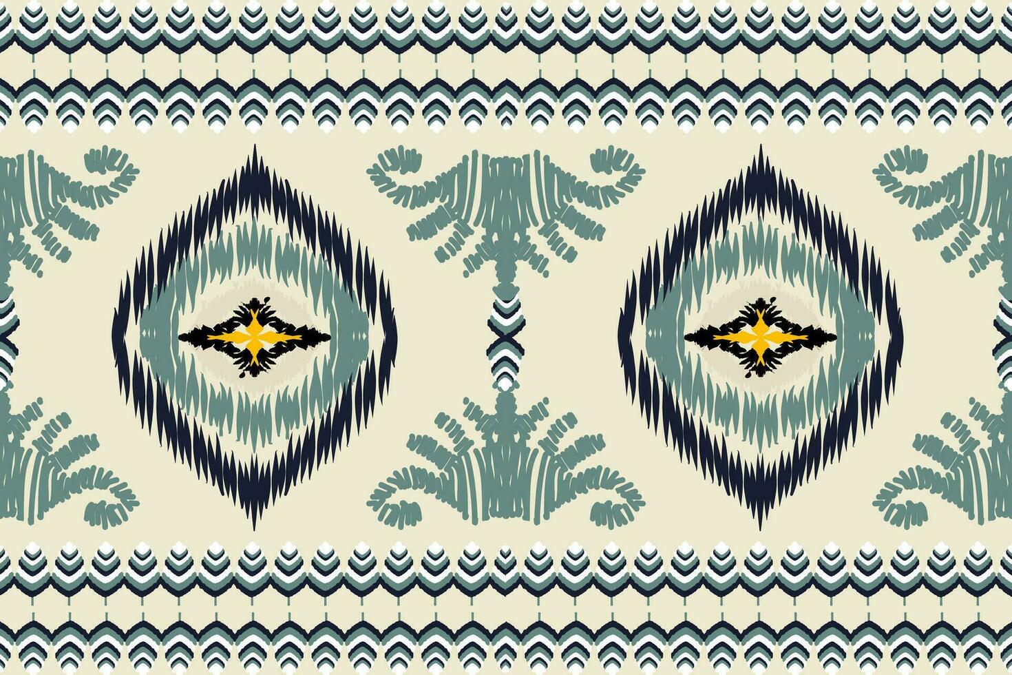 ikat cachemir bordado modelo en amarillo fondo, tradicional geométrico sin costura patrón, azteca resumen vector diseño para pareo de malasia envolver textura, impresión decoración